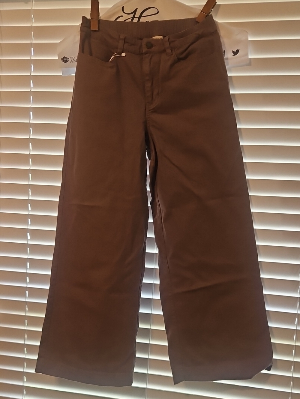 Pact Women's Deep Taupe Stretch Twill Wide Leg Pant - Size Small